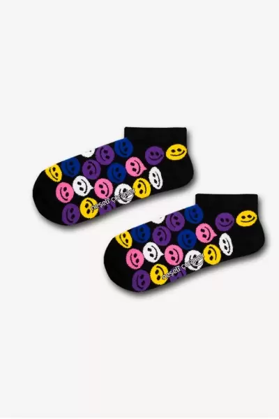 Renkli Smile Desenli Kadın Patik Çorap
