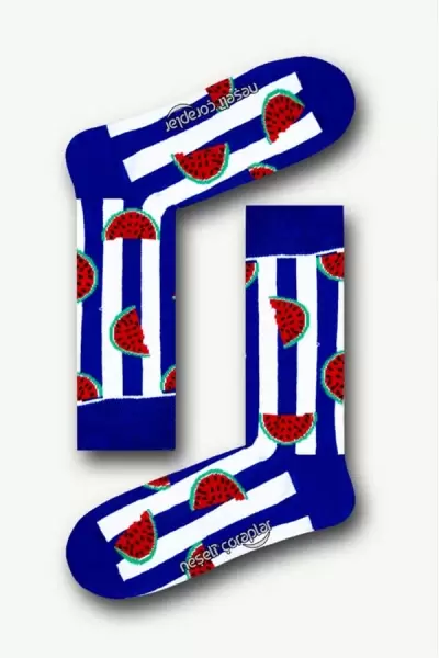 Saks Şerit Karpuz Desenli Renkli Erkek Çorap