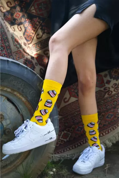 Sarı Nutella Renkli Kadın Çorap 