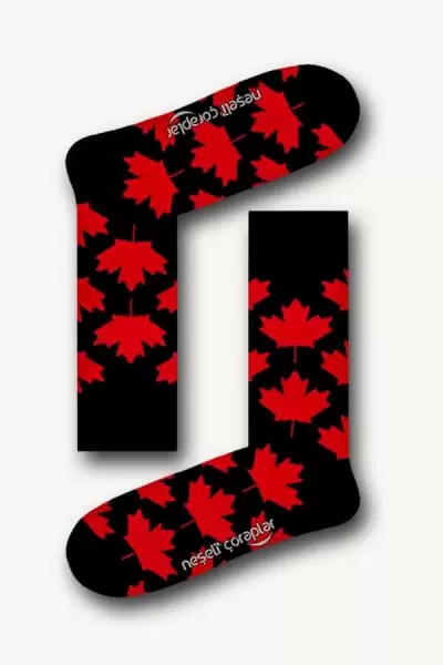 Siyah Canada Desenli Renkli Erkek Çorap