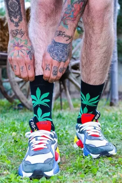 Yeşil Yaprak Desenli Renkli Erkek Çorap