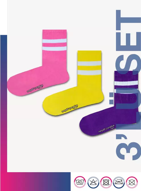 3'lü Pembe Şeritli Atletik Çorap Set