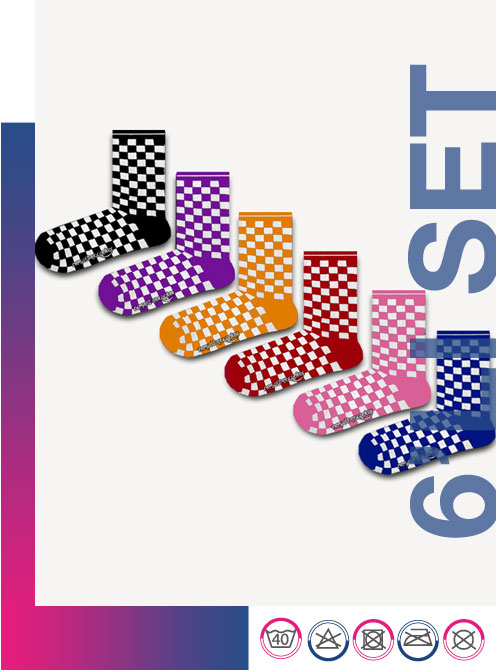 6'Lı Dama Desenli Renkli Atletik Çorap Set